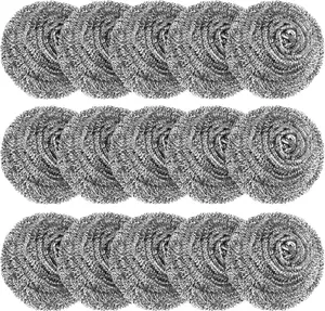 15 Pack Steel Wool Scrubber, Metal Kitchen Scrubbing Sponges, Dishwashing Scouring Pads Heavy Duty, Premium Stainless Steel Scrubbers for Cleaning Dishes Pots and Pans Bathroom Oven (Sliver) by VOPTON