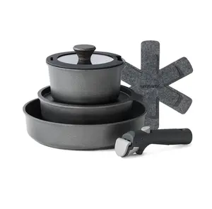 SENSARTE Nonstick Pots and Pans Set with Detachable Handle, 8pcs Cookware Sets with Removable Handle (Black)