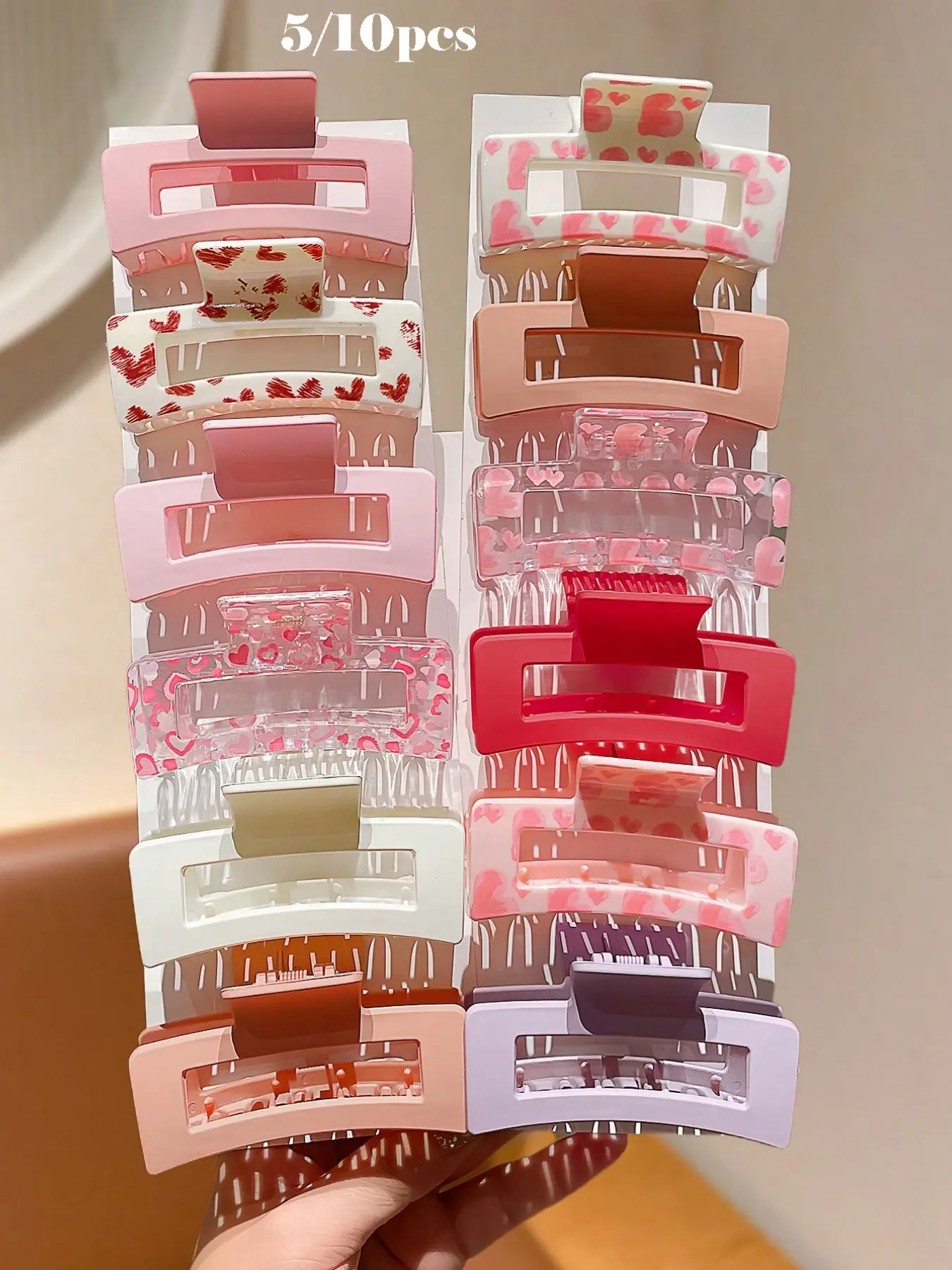5/10pcs-Women-Minimalist-Clip Design-Square-Hair-Claws-Flat Claw Clips-Pink-Synthetic Claw Clip-Suitable-For-Daily-Use-Giftclaw-Clipshair-ClipsHair-Jaw-ClipHair-ClampsHair-ClutchHair-Catcher-Clip-Hair Clip Set-Claw Clip Pack
