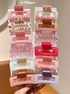 5/10pcs-Women-Minimalist-Square-Hair-Claws-Flat Claw Clips-Pink-Suitable-For-Daily-Use-Giftclaw-Clipshair-ClipsHair-Jaw-ClipHair-ClampsHair-ClutchHair-Catcher-Clip-Hair Clip Set