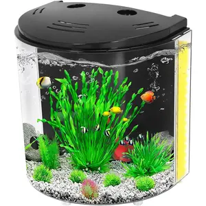 Fish Tank, 1.2 Gallon Aquarium, Small Betta Fish Tank Starter Kit with LED Light and Water Filter Pump, Round