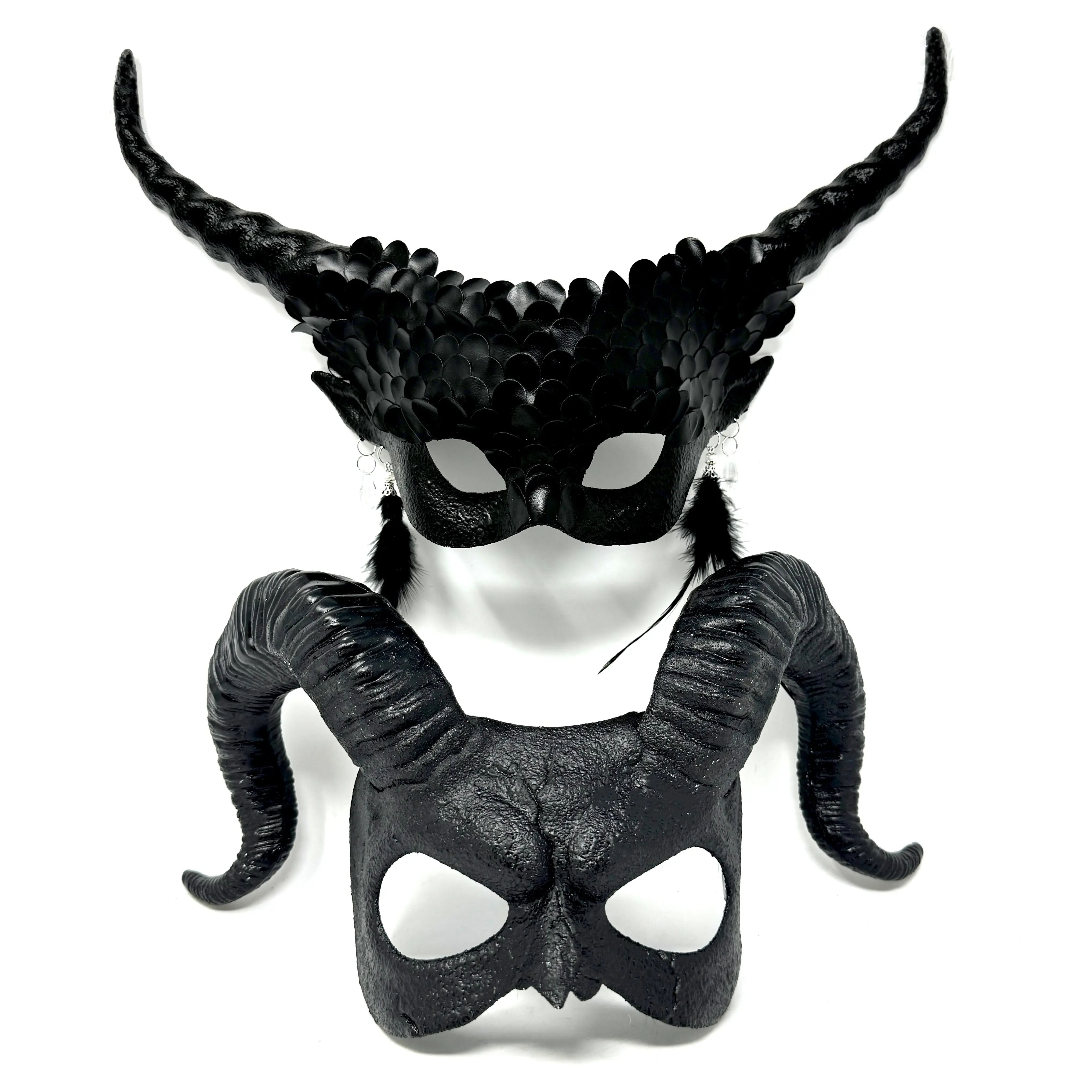 Couples Masquerade Masks, Men Women Devil Demon Goat Horn Costume Party Mask For Halloween Cosplay