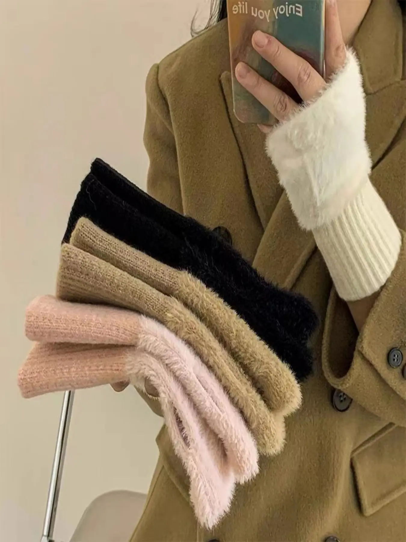 Winter Warm Knitted Fingerless Gloves, Half-Finger Wool Cycling Mitts, Thickened Jacquard Design, Unisex Adult Hand Warmer Accessories
