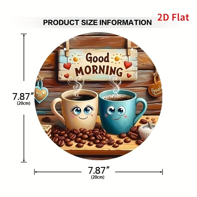 Coffee Cup Pattern Round Wooden Hanging Plaque, 1 Count Cute Coffee Cup Theme Hanging Plaque, Wall Decor for Home Coffee Shop, Hangable