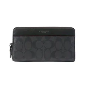 COACH Accordion Wallet for Men – Classic Monogram-Embossed Coated Canvas – Gray and Black
