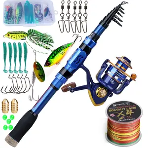 Sougayilang 24Ton 5.9ft Telescopic Fishing Rod & Spinning Reel & Fishing Bag & Soft Fishing Lure Kit, Portable Outdoor Fishing Accessories Set, Fishing Gear Set, Fishing Tools, Fishing Tackle Kit, Fishing Equipment，for Travel supplies