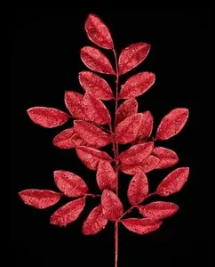 24.5"L Glitter Apple Leaf Spray Red