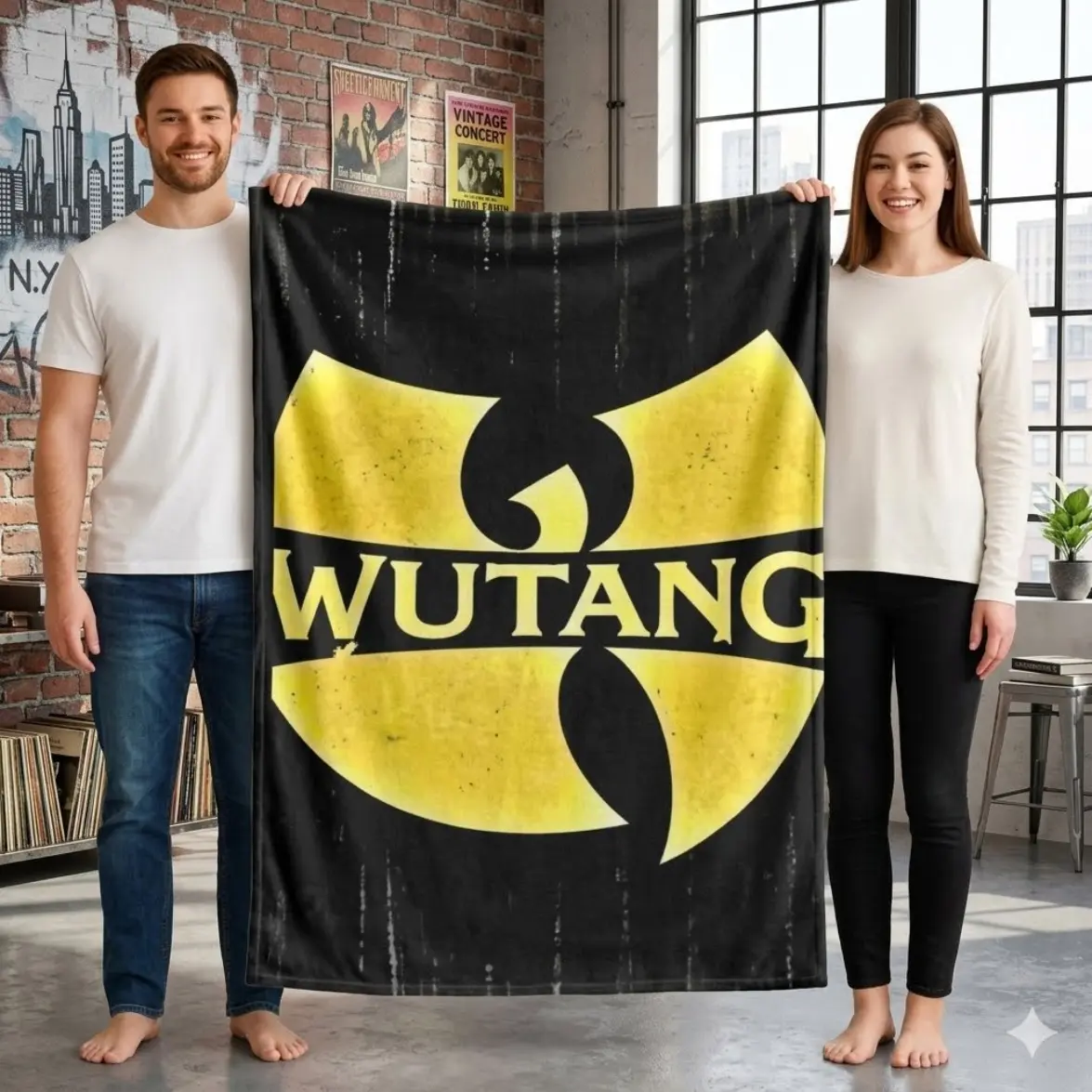 1 Piece Wu-Tang Clan Classic Hip-Hop Band Logo-8152 Themed Flannel Throw Blanket, Microfiber Fluffy Soft Cozy Warm Blanket, Suitable for Beds & Sofas, Modern Digitally Printed Pattern, All-Season Multi-Purpose
