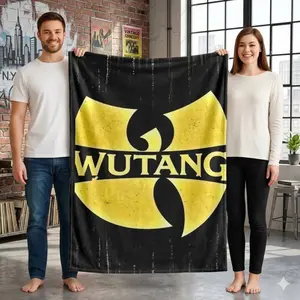 1 Piece Wu-Tang Clan Classic Hip-Hop Band Logo_8152 Themed Flannel Blanket - Microfiber Fluffy Flannel Sofa Blanket, Suitable For Beds And Sofas, Modern Design, All-Season Multi-Purpose Use, Digitally Printed Pattern