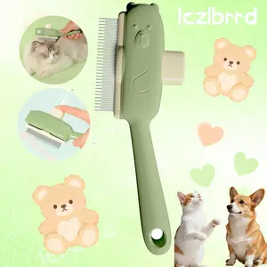 Lczlbrrd Pet Hair Comb for Dogs & Cats with Long & Short Stainless Steel Metal Teeth for Shedding and Tangles,Self-Cleaning Grooming Brush for Flea and Tick Prevention,Green long-haired pet per  brush