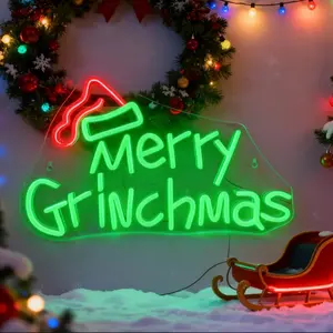 1pc Merry Grinchmas Christmas Neon Light, LED Dimmable Wall Hanging Neon Lamp, USB Powered for Holiday Decor, Home Office Shop Window Christmas Decoration, Gifts for Anime Lover