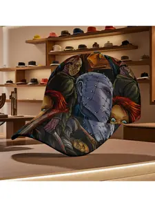 Vibrant Horror Character Collage Baseball Cap – Bold Spooky Villain Print Design, All-Season Stylish Hat for Daily Wear & Casual Outfits, Perfect for Casual Leisure & Edgy Dark Horror Fashion Lovers