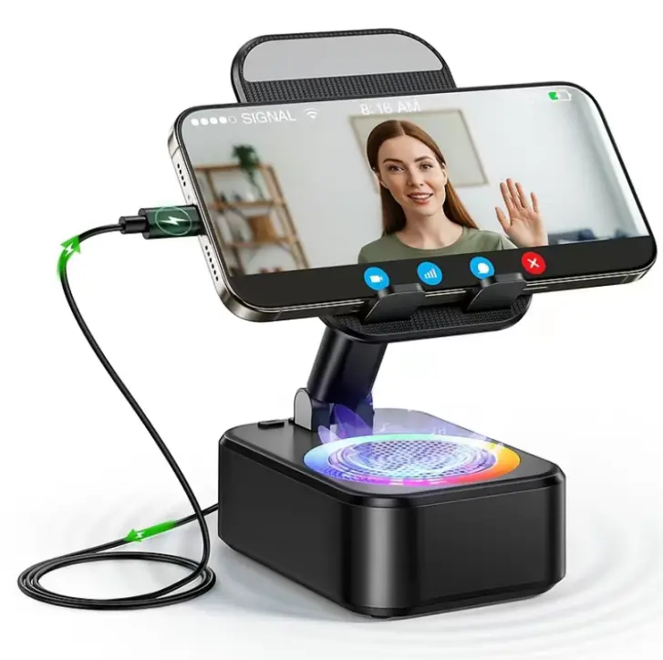 Wireless Sensor Audio Speaker Stand,5-in-1 CellPhone Stand,Rechargeable Emergency Power Bank,360° Rotation Phone Speaker Stand & Charger, Suitable for Kitchen Travel Party Outdoors Gym, Women's Men's Gift Ideas Phone Accessories