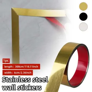 1 Roll of 300x6cm Stainless Steel Decorative Strip, Self-adhesive Stainless Steel Flat Decorative Line, Mirror Wall Sticker, Easy To Install, Ceiling Edge Strip Mirror Living Room Decoration, Modern Home Decoration