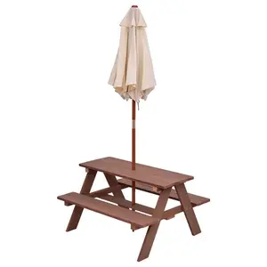Kids Picnic Table & Bench Set with Removable Umbrella – 4-Seat Fir Wood, Indoor/Outdoor