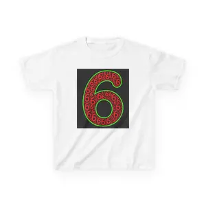 67 Kids Number Graphic Tee — Festive Green & Red '6/7' Design