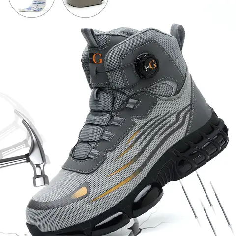Men's Mid-Cut Steel Toe Safety Work Shoes, Steel Toe Boots, Anti-Smash, Puncture-Resistant and Non-Slip, Rotating Dial Lacing, Suitable for Industrial, Construction and Outdoor Use, Father's Day Gift
