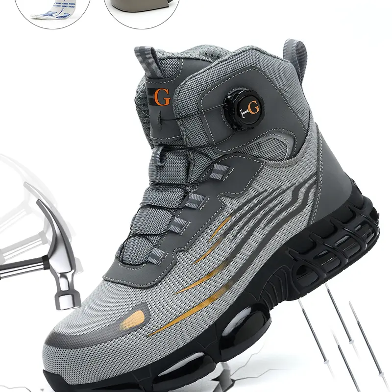 Men's Mid-Cut Steel Toe Safety Work Shoes, Steel Toe Boots, Anti-Smash, Puncture-Resistant and Non-Slip, Rotating Dial Lacing, Suitable for Industrial, Construction and Outdoor Use, Father's Day Gift