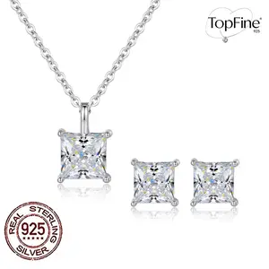 Elegant 925 Pure Silver Princess Square Cut Cubic Zirconia Jewelry Set - Necklace & Earrings, Shining Silver, Perfect for Everyday Wear, Birthday Parties, Weddings, Banquets & Gifting Your Girlfriend