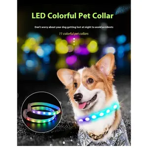 【Pet Essential】USB rechargeable luminous leather belt LED flashing collar with adjustable brightness, extremely cool. christmas  collar ball toy Adjustable LED harness