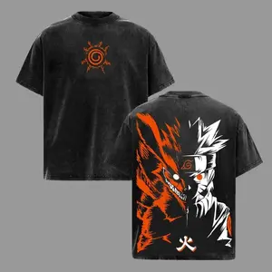 Retro Heavy Limited Naruto Nine Tails Ver3 - Naruto Anime Double Printed Vintage Washed Tee Unisex Oversize Anime Manga Washed Heavyweight Cotton T-shirt, Anime Lover Crewneck Tshirt Streetwear