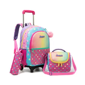 Kids Backpacks with Wheels Girls Rolling Backpack Travel Luggage for Elementary School Bookbag with Wheels Backpacks for Girls with Lunch Bag Set