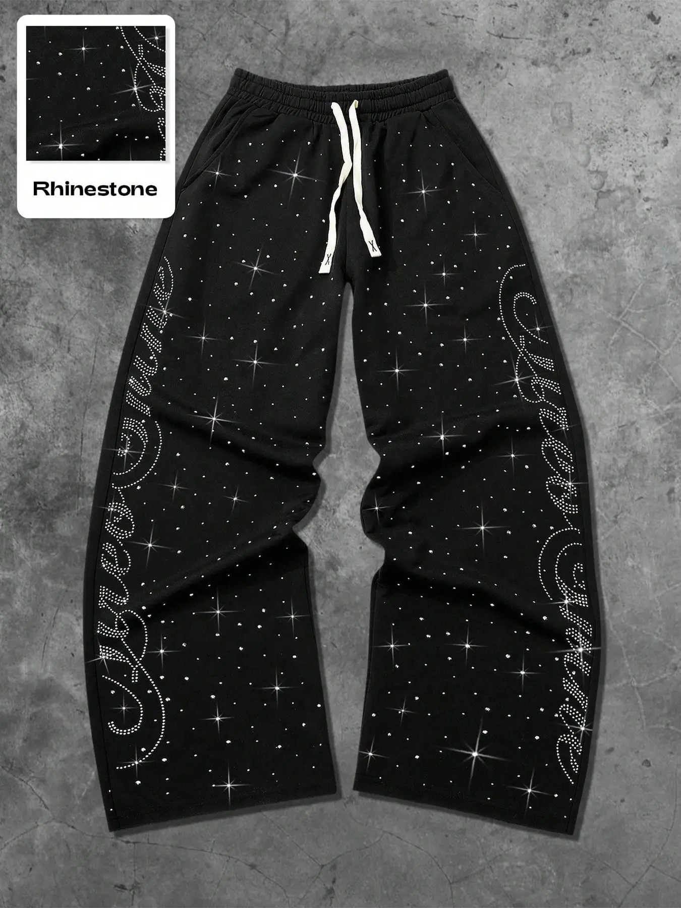 Men's High-End Brick Print Pants, Trouser, Streetwear, Casual Bottom, Comfortable Fit, Breathable Material, Straight Leg Jeans with Rhinestones, Fashion Design for All Seasons