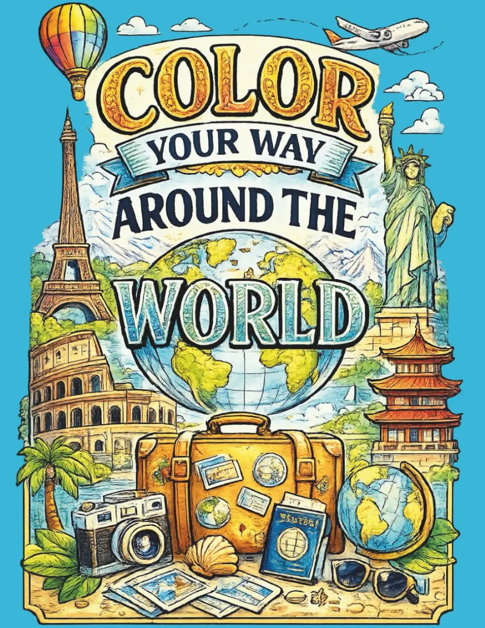 Color Your Way Around the World - Travel-Inspired Coloring Book with Cultural Landmarks & Iconic Destinations for Adults & Teens