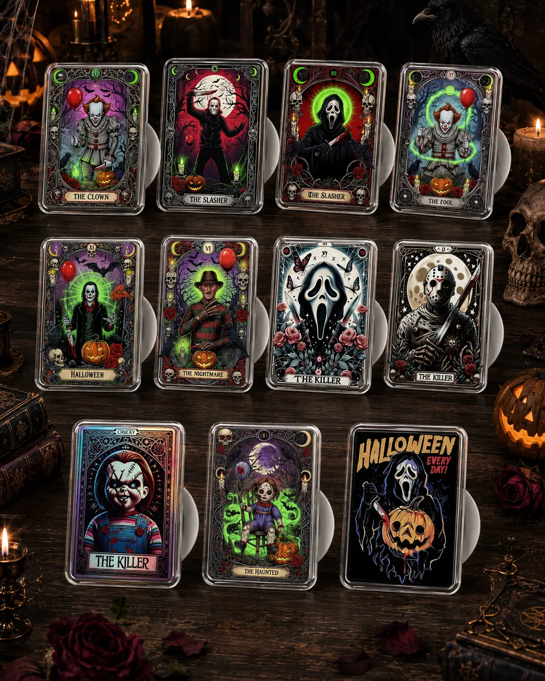 Horror Tarot Card Phone Grip Dark Spooky Aesthetic Holder Evil Clown Nightmare Skull Halloween Killer Tarot Stand Universal Fit Gift