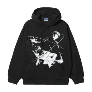 Death Note "Entangled" Heavyweight Vintage Hoodie Cotton Blend Classic Anime Sweatshirt Menswear Tops Pullover Long Sleeve Casual Biker Black Wetsuit Operator Print