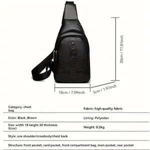[Stylish Sling Bag] Lightweight Faux Leather Sling Bag |   Men's Stylish Black Crossbody Chest Pack with Embossed Design & External Earphone Hole - Large Capacity for Casual Outings