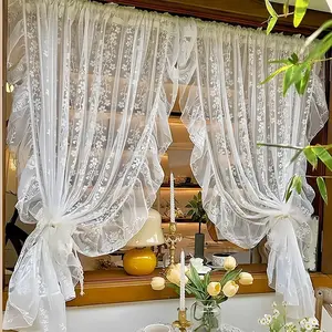 French Rococo Lace Farmhouse Curtain, Home Decoration Curtain, Double Layer Sheer Vintage Curtains, No Drill Bedroom Window Drapes, Minimalist Style
