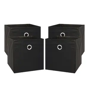 Mainstays Collapsible Fabric Cube Storage Bins (10.5" x 10.5"), 4 Pack, Rich Black