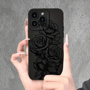 Black Rose Elegant High-End Mobile Phone Case Suitable for Iphone11 12 13 14 15 Iphone 14 13 12 11 XS XR X 7 8 6S Mini Plus Pro Max SE Series Mobile Phone Case, Suitable for Christmas And Halloween Gifts for Girlfriends, Boyfriends, Friendsfor Samsung S25