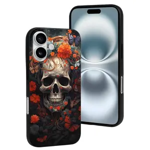 Compatible with Iphone 16 Case Cute - Vintage Butterfly Flower Skull Soft Silicone Case Compatible with Iphone 16 Phone Case for Women Men
