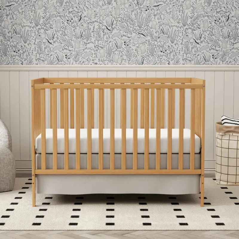 5-In-1 Full Size Convertible Baby Crib, Solid Natural Pine Wood Nursery Bed, Adjustable Growing Toddler Bed for Newborn Infant