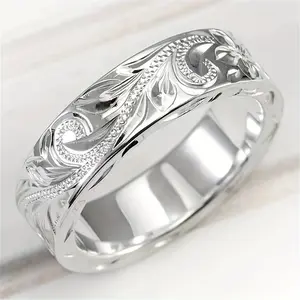 Sterling Silver Carved Leaf Ring, Bohemian Wide Band Women's Thumb Ring, Adjustable Open Ring, Elegant And Simple Fashion Jewelry.