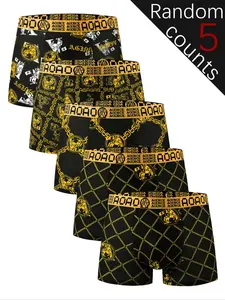 Random Men's All Over Print Letter Tape Boxer Brief, Soft Comfy Breathable Underwear for Daily Wear, Fashion Men's Underwear for Summer, Undergarments, Underwear Boxers, Underwear Boxer Briefs