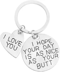 Funny Keychain I Hope Your Day Is As Nice As Your Butt Keyring for Boyfriend Girlfriend Gifts Valentine's Day Christmas Present