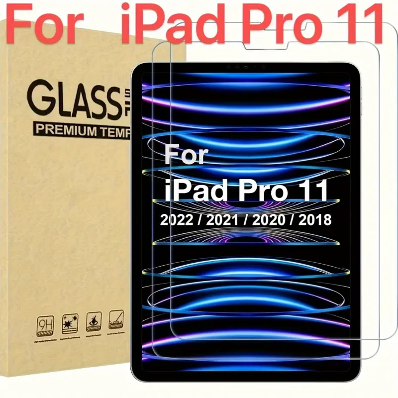 2-Pack Protector Compatible with iPad Pro 11inch 1st-4th Generation 2018-2022 Tempered Glass Screen Protector, Tempered Screen Film, Screen Protective Film, 9H Hardness, Anti-Fingerprint, Anti-Glare, Scratch-Resistant, Tablet Screen Protectors