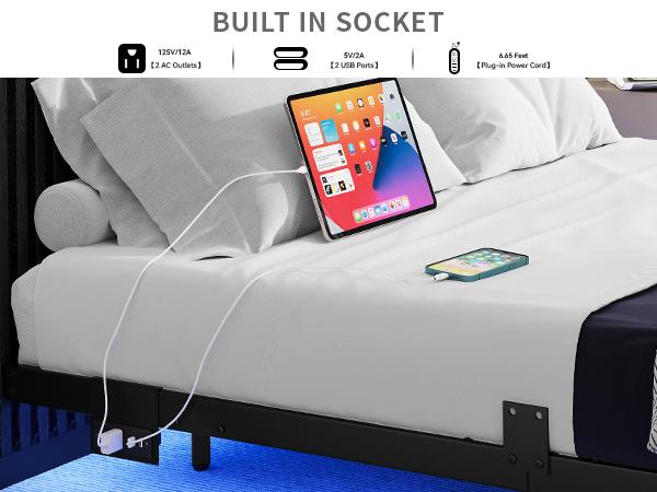 Yitahome Floating Bed Frame Full/Queen/King Size, LED Bed Frame with Charging Station, Metal Platform Full Bed with Heavy Duty Steel Slats Supports, No Box Spring Needed, Easy Assembly