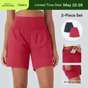 【Creator’s Pick】Halara 2-Piece Softlyzero Airy Super High Waisted 2-in-1 Cool Touch Yoga Shorts 7" with Pockets Set #SwimWeek