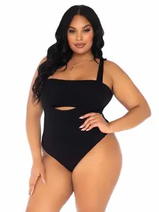 LegAvenue 89261X 00108 Tongue Tied Plus Bodysuit Set, Black - 1X-2X