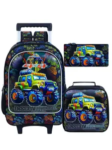 3-Piece Truck Boy Rolling Backpack Set, Wheel-Style School Bag (blue), Kids' Wheeled Bookbag, Fun and Practical Design