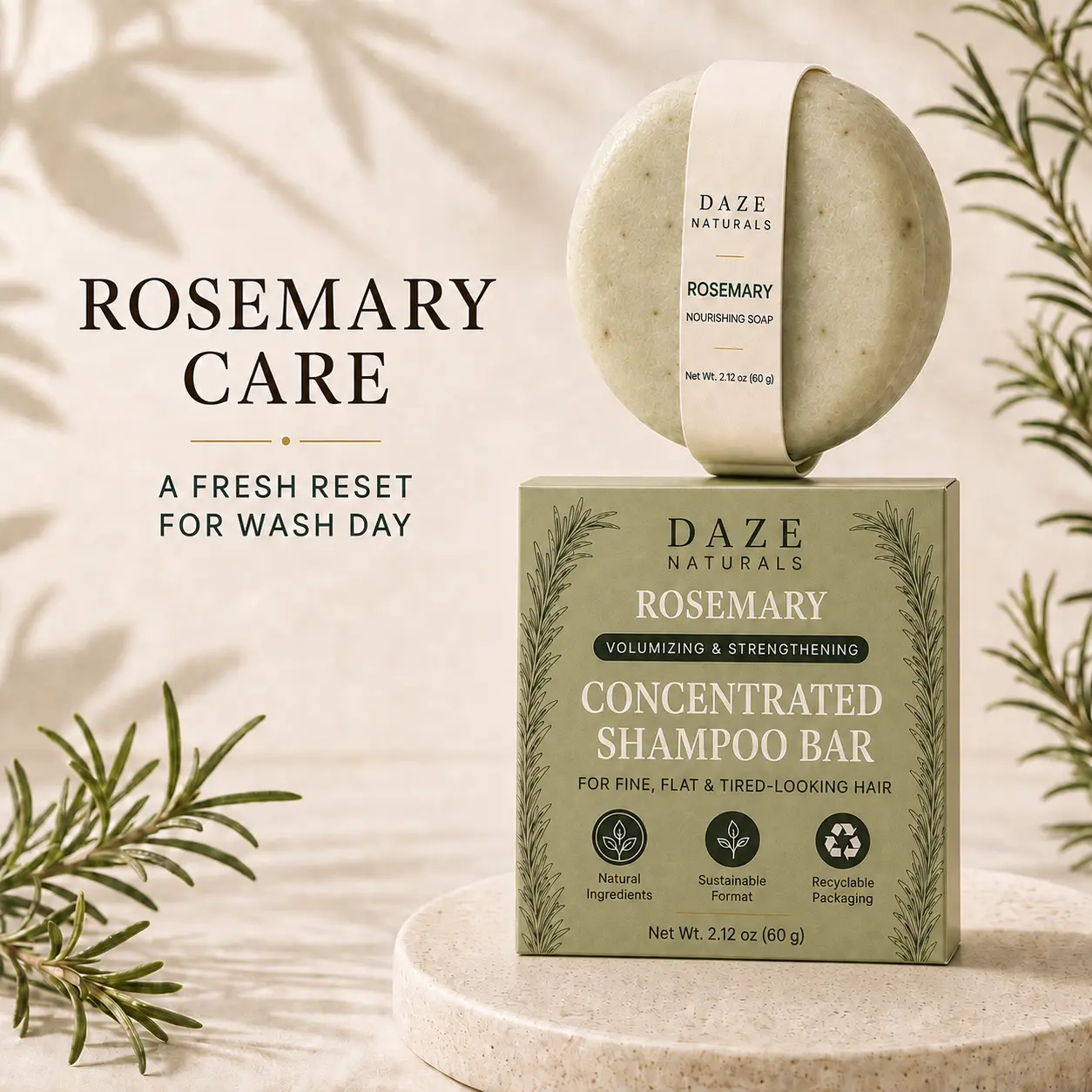 [New Launch Sale] Rosemary Extract Solid Shampoo Bar - Natural Herbal, Plant Extracts, Strengthening, Volume Boost Shampoo, Rosemary Scalp Treatment for Fine Hair, Concentrated Botanical Gentle Daily Cleanser Alternative, 2.12 oz (60g), Natural Herbal Sha