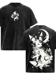 Umbreon T-Shirt – Pocket Monsters Vintage Oversized Heavy Cotton Acid Washed Anime Hoodie, Unisex Streetwear Graphic Top for Fans