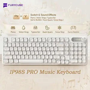 FURYCUBE IP98S Pro Music Foudation Keyboard, 6 Typing Effect, 98 keys with Media Knob Transparent Keycaps Tri-Mode BT/2.4GHz/USB-C Cute Funny Keyboard with Number Pad, Mechanical Feel Keyboard, RGB Backlit Work/Office/Gaming Silent/Noisy Keyboard, Gift