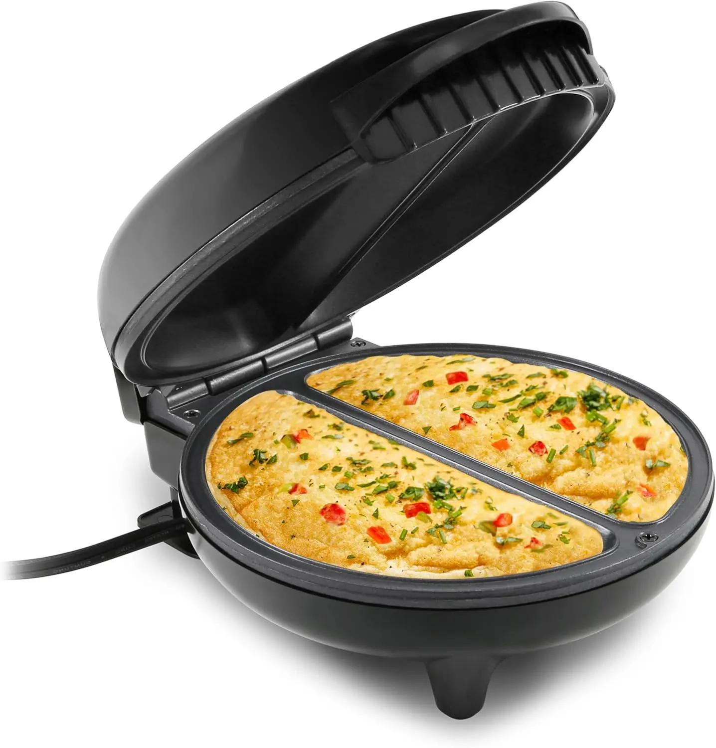 EOM205 Non-Stick Omelet, Frittata, Snack Pocket Maker, Dessert Maker, 2 Individual 6.5" Omelets, Stainless Steel and Black