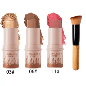 All-in-One Concealer & Highlighter Stick Set — 3 Color Cream Highlighter, Waterproof & Sweat-Proof, Blush & Contour Makeup, Lightweight & Long-Lasting Face Palette