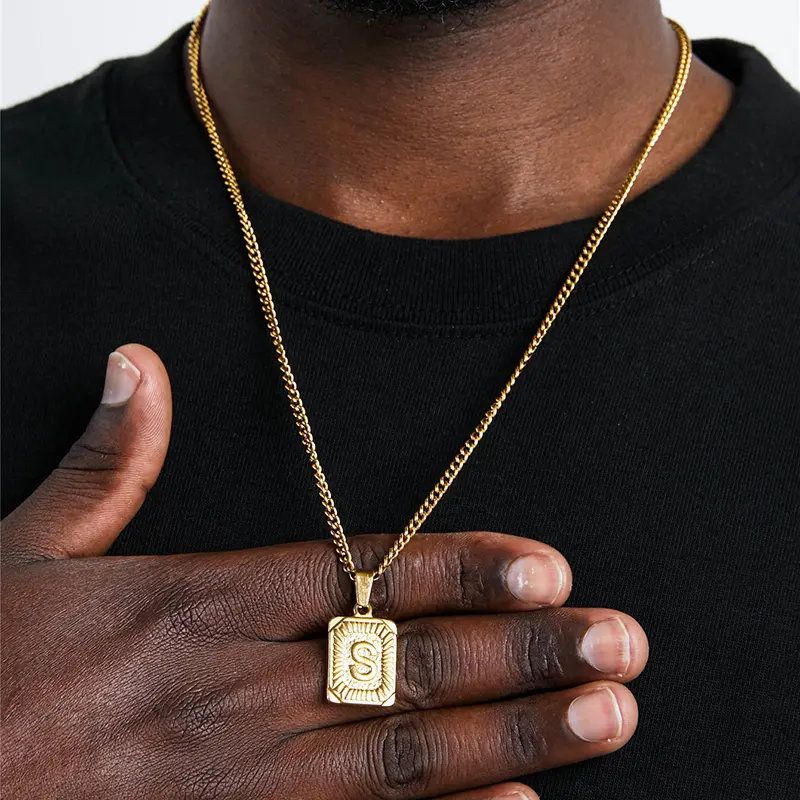 Punk Style Initial Necklace with A-Z Letter Pendant, Trendy Men's & Women's Jewelry on a 3mm or 5mm Chain for Daily Wear, Jewellery, Chains, Initial Necklaces, Couples Gifts, Personalized Jewelry